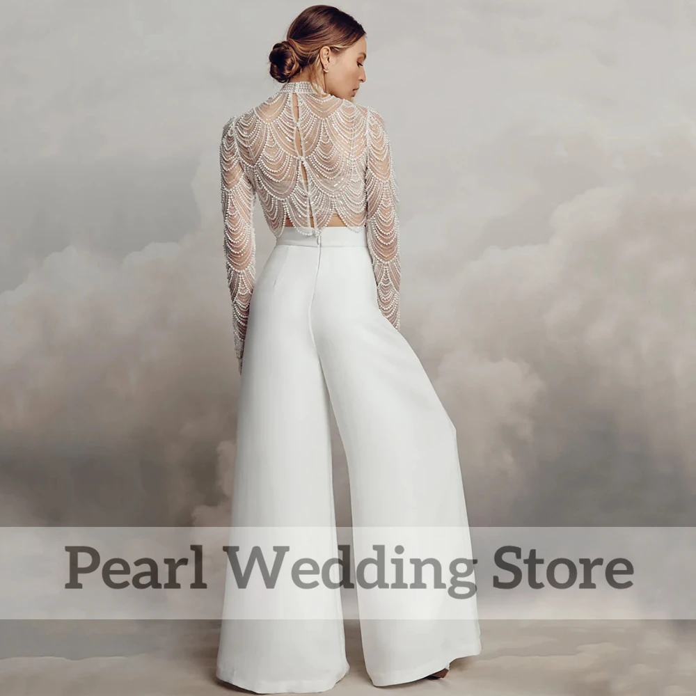 Top Trends: Exquisite High Neck Beading New Wedding Gown Sexy Illusion Long Sleeve Pearl Heavy Industry Bride Civil Custom Vestidos De Novia Shoppable Styles - Image 2