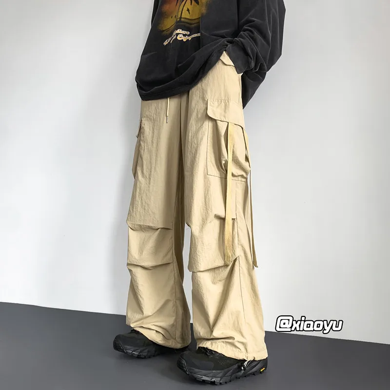 Top Trends: Autumn Quick-dry Cargo Pants Men Harajuku Hip Hop Ribbons Trousers Streetwear Male Casual Pockets Drawstring Baggy Pants Women Shoppable Styles