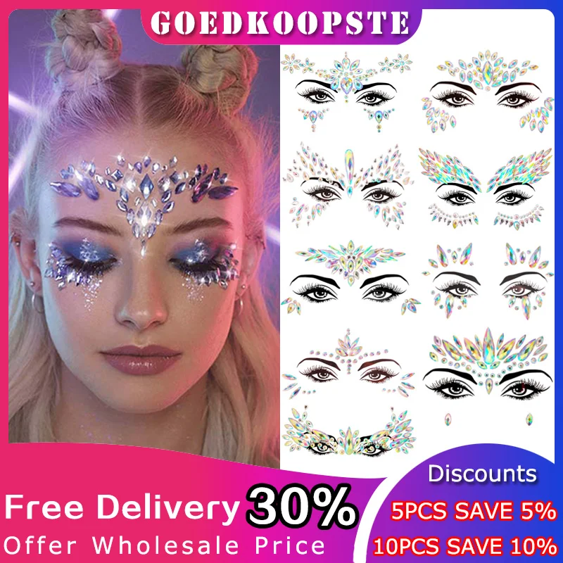 Top Trends: 3D Crystal Face Stickers Eye Stickers Chest Stickers Face Jewelry Party Stage Diamond Mask Temporary Tattoo Woman&#039;s Fake Tattoo Shoppable Styles