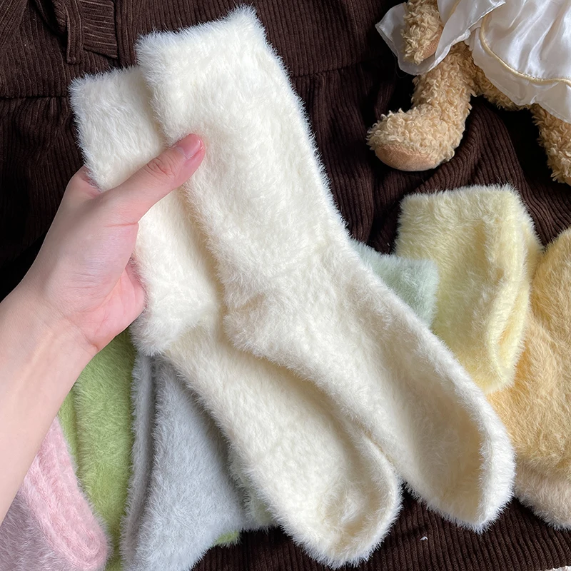 Top Trends: Women Solid Cozy Mink Velvet Socks Autumn Winter Hosiery Thicken Warm Pure Color Sleep Bed Floor Home Fluffy Sock Harajuku Shoppable Styles