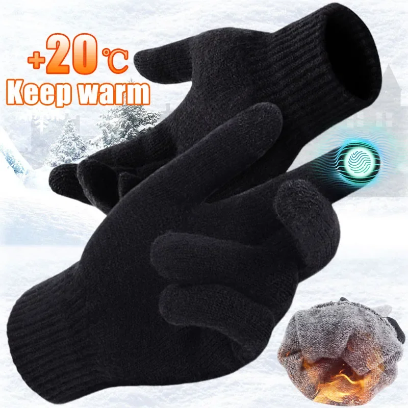 Top Trends: Knitted Velvet Soft Wrist Gloves For Women Winter Thickened Warm Ins Cute Student Solid Cycling Wool Touchscreen Mittens Female Shoppable Styles