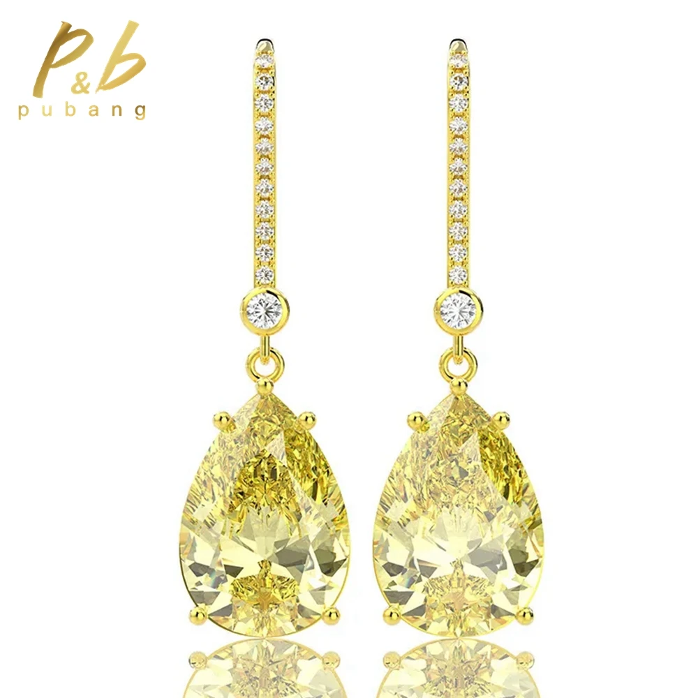 Top Trends: PuBang Fine Jewelry 925 Sterling Silver Sparkling Vivid Yellow Cubic Zirconia Gem Gold Drop Earrings For Women Anniversary Gifts Shoppable Styles