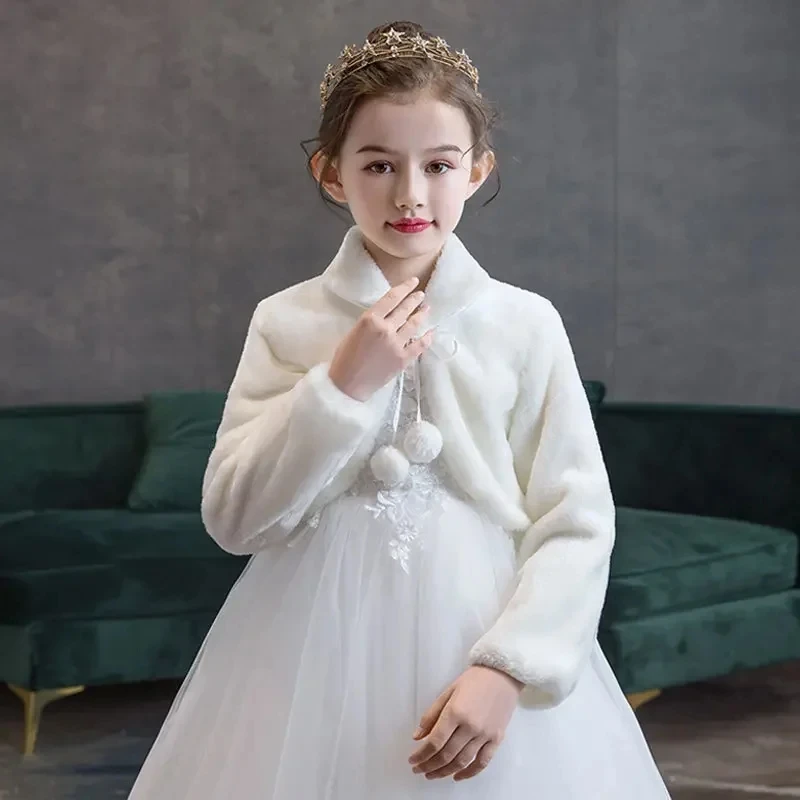 Top Trends: Fall Winter Baby Short Plush Shawl Girls Coat Flower Kid Party Dresses Matching Coat Children Performance Cape Long Sleeve Shoppable Styles