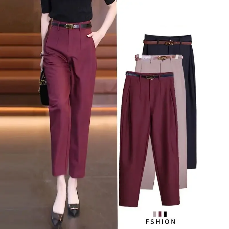 Top Trends: Office Lady Korean Fashion Women Suit Pants Spring Autumn Solid Slim Pencil Streetwear Casual High Waist Harem Cropped Trousers Shoppable Styles