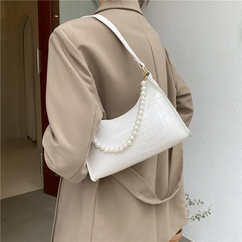 Top Trends: Armpit Bag Women Retro Handbag PU Leather Underarm Shoulder Bag Fashion Pearl Top Handle Bag Female Small Subaxillary Bag Clutch Shoppable Styles