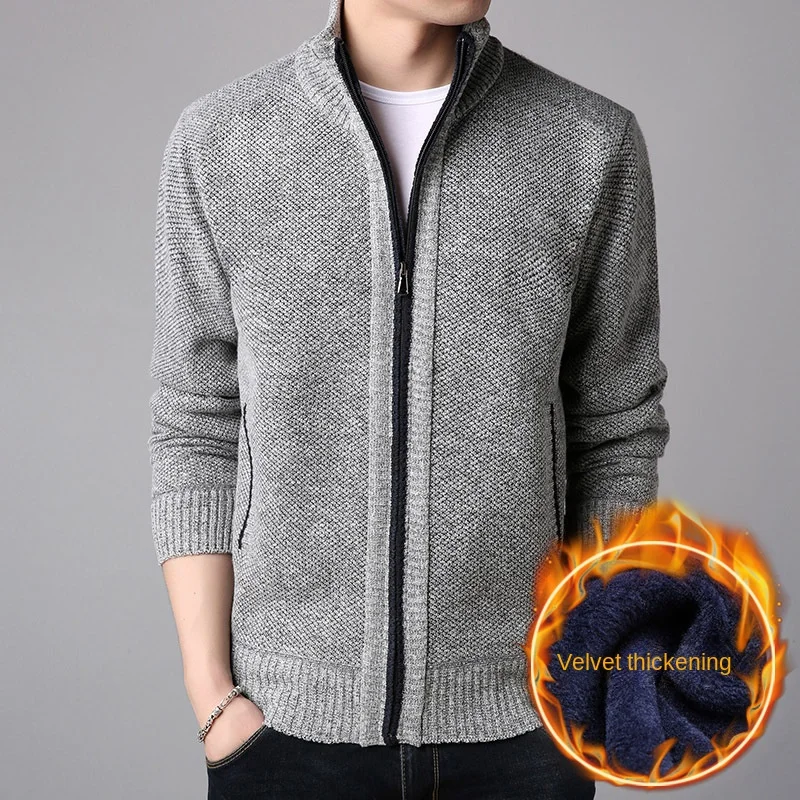 Top Trends: 2023 New Zipper Knitted Cardigan Sweater Men&#039;s Autumn And Winter Thickened Plush Stand Neck Loose And Warm Knitted Shirt Coat Shoppable Styles