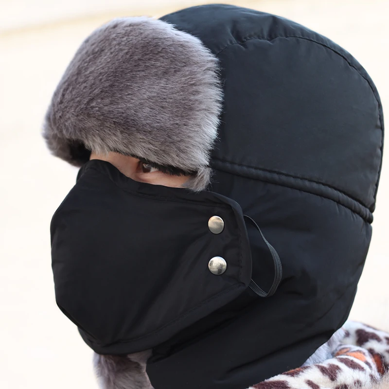 Top Trends: 3in1 Bomber Hats Earmuff Mask Thicken Velet Warm Faux Fur Men Women Ear Flap Cap Ski Thermal Bonnets Hat Caps Winter Working Shoppable Styles