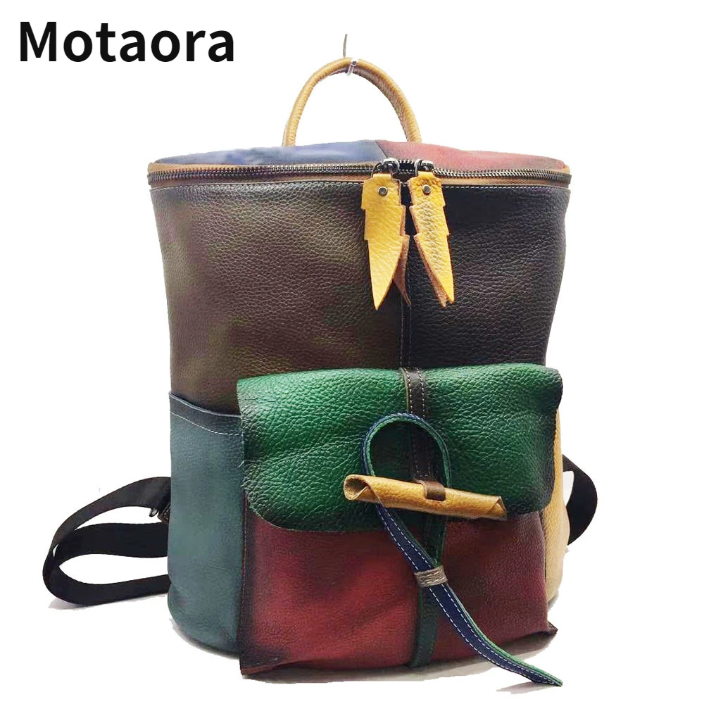 Top Trends: MOTAORA New Cow Leather Large Capacity Women's Backpack Hand Painted Bag Retro High Quality Travel School Bags For Teenage Girls Shoppable Styles