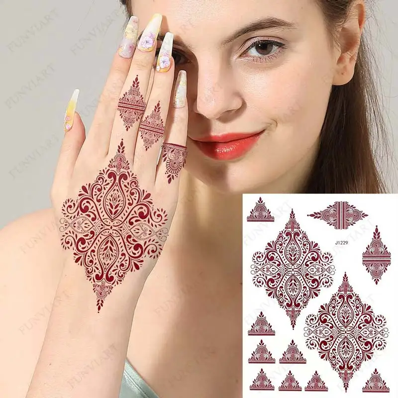 Top Trends: Brown Henna Tattoos Women Waterproof Temporary Henna Sticker For Hand Fake Tattoo Body Art Lace Mehndi Hena Tatoo Shoppable Styles