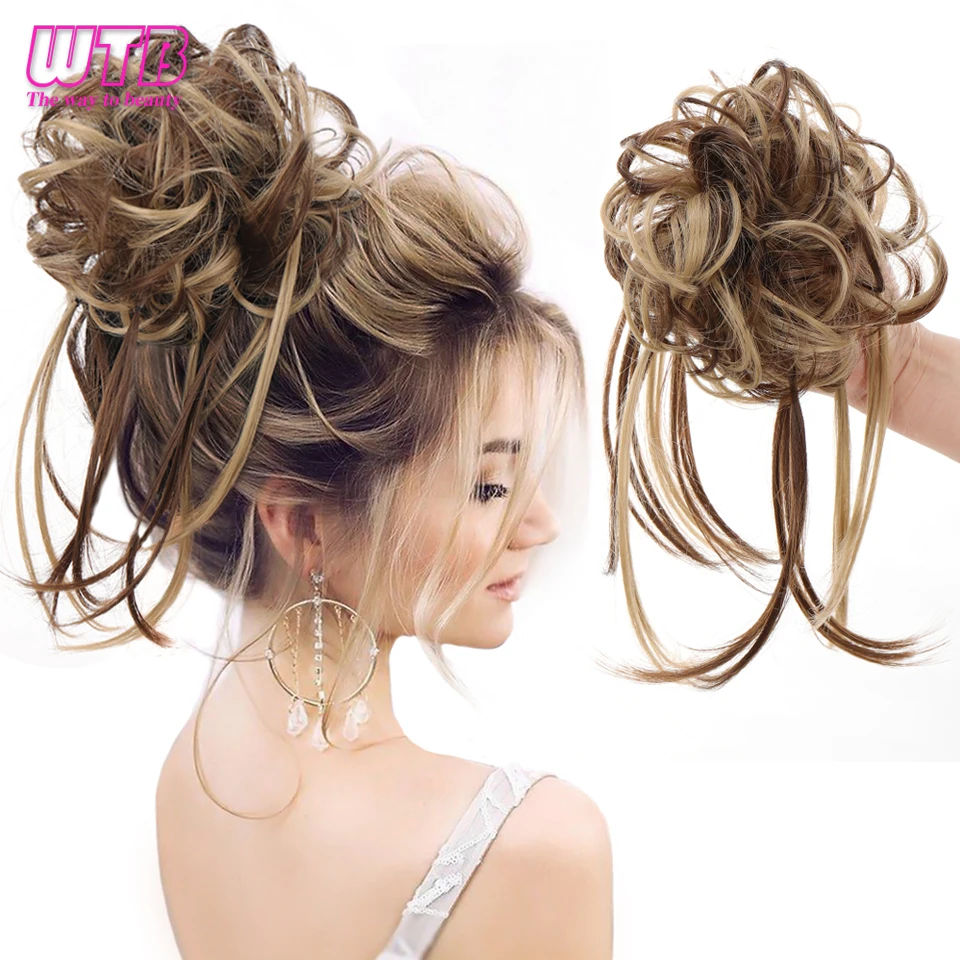 Top Trends: WTB Synthetic Hair Bands Curly Messy Chignon Elastic Scrunchy False Hair Pieces For Women Donut Updo Black Brown Hair Extension Shoppable Styles