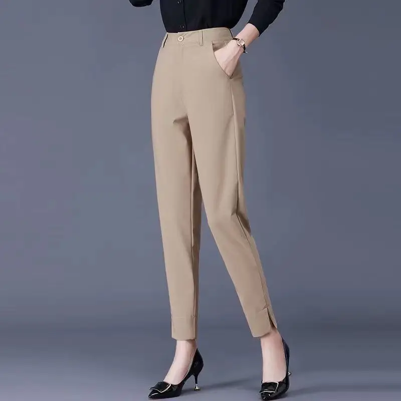 Top Trends: Office Lady Solid Fashion All-match New Straight Pants Button High Waist Pockets Slim Spring Summer Women Casual Pencil Trousers Shoppable Styles