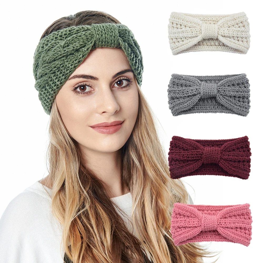 Top Trends: Knitted Wheat Ear Bow Headband Soft Winter Warm Headwrap For Women Crochet Stretch Wide Hairbands Wool Knitting Headwear Shoppable Styles