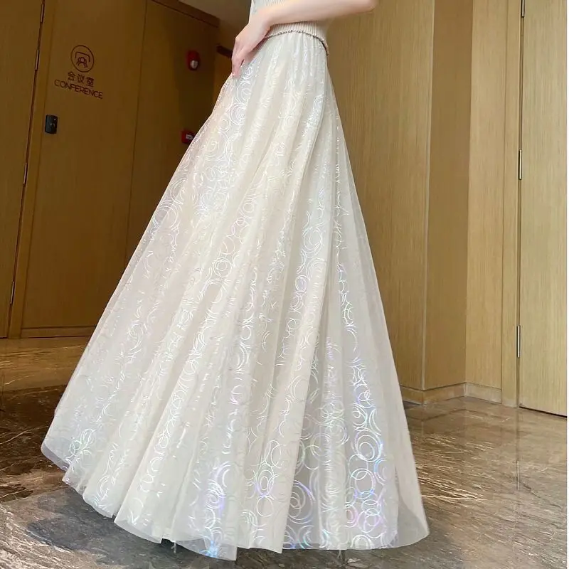 Top Trends: Elegant Fashion High Waist Printed Mesh Skirt Women's Clothing 2023 Summer Korean Loose A-Line Pleated Fairy Skirts For Female Shoppable Styles - Image 5