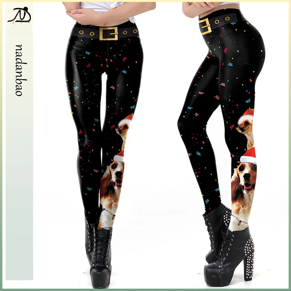 Top Trends: Nadanbao Black Puppy Printing Leggings Women Merry Christmas Holiday Party Trousers Female Funny Elastic Tights Long Pants Shoppable Styles