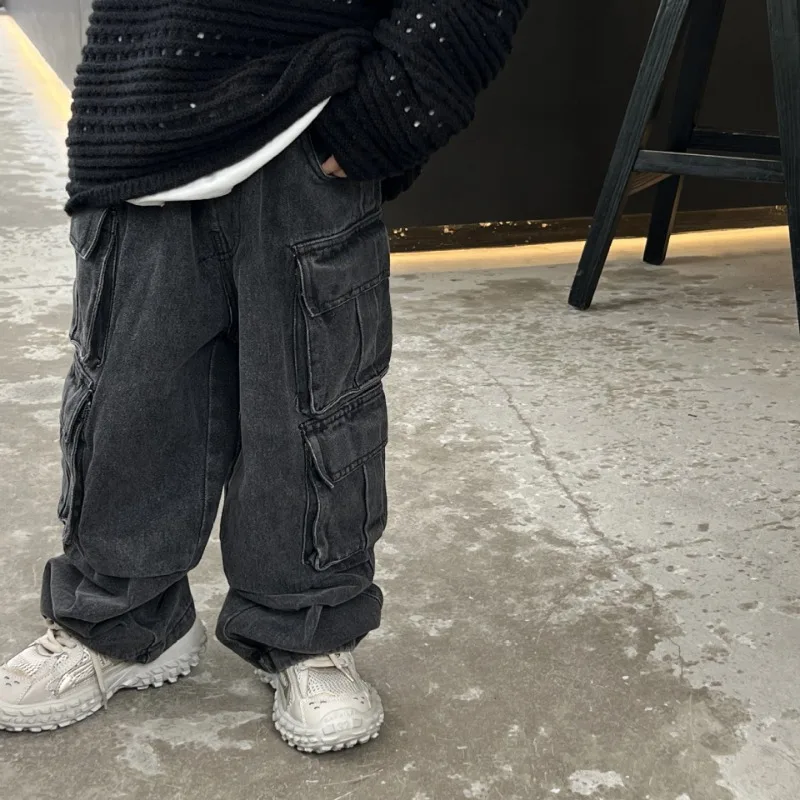 Top Trends: Children Denim Pants 2023 Spring Autumn New Fashionable Cargo Jeans Boy Korean Style Casual Handsome Full Length Pocket Pants Shoppable Styles