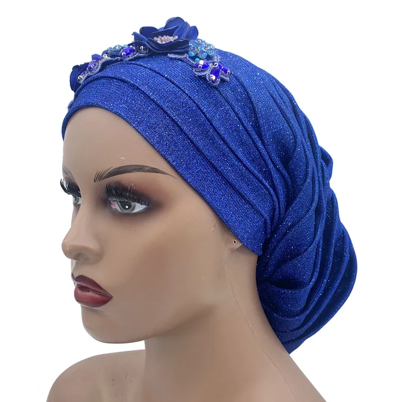 Top Trends: 2023 Women's Head Wrap Nigeria Headpiece Lady Party Hat NEW Shiny Pleated Turban Cap With Diamond Bouquet African Headtie Shoppable Styles - Image 5