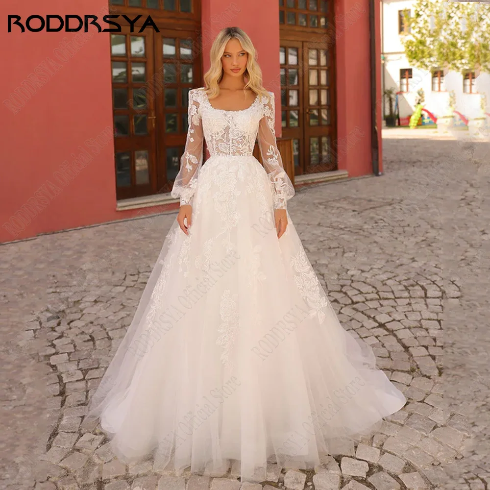 Top Trends: RODDRSY Civil Wedding Dress Princess Square Collar Puff Sleeves Bride Gowns Lace Applqiue Sexy Backless A-Line Vestido De Noiva Shoppable Styles