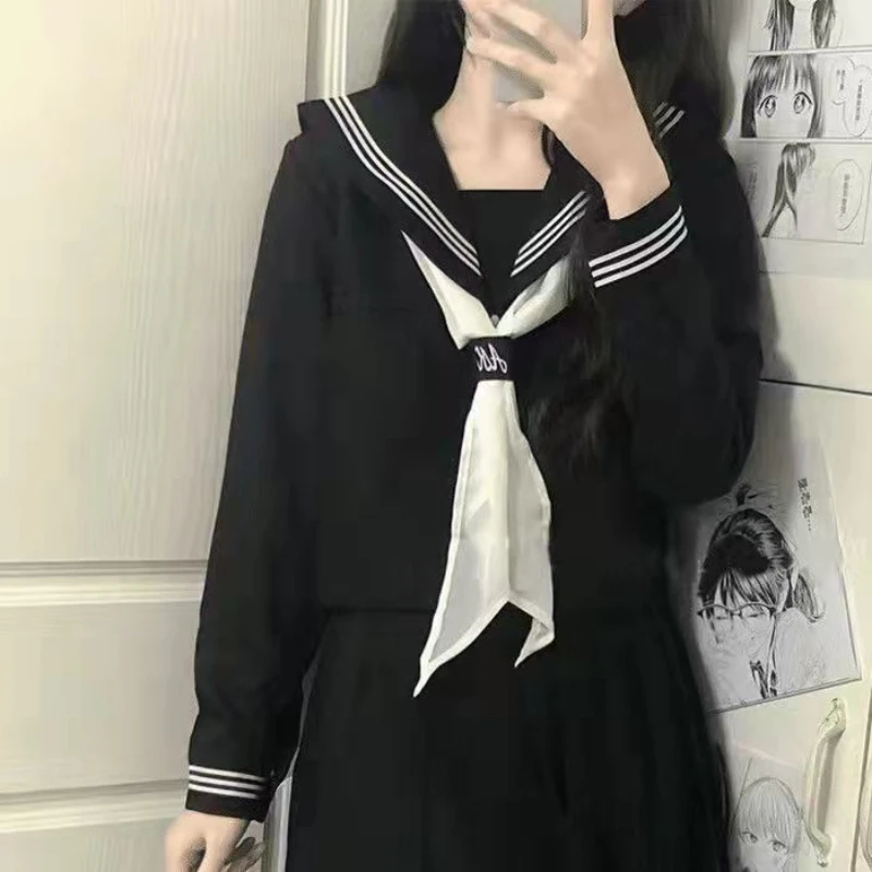 Top Trends: Japanese JK Uniform Black Three Book Sailor Uniform Female Student Korean Version College Style School Uniform Set Skirt Shoppable Styles