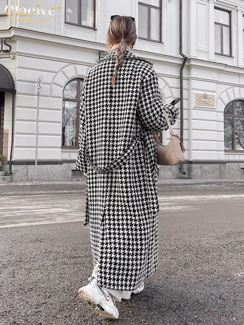 Top Trends: Clacive Winter Loose Houndstooth Women Coat Elegant Lapel Long Sleeve Office Jacket Trench Fashion Classic Warm Overcoat Female Shoppable Styles - Image 4