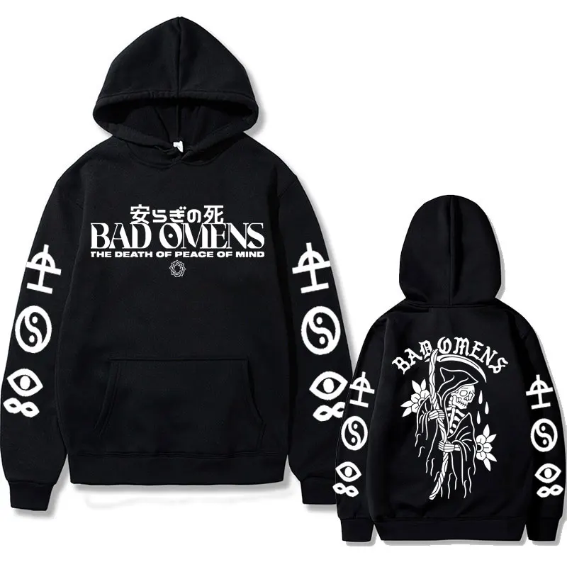 Top Trends: Bad Omens Band Tour American Music Print Hoodie The Death Of Peace Of Mind Skeleton Graphic Hoodies Male Rock Gothic Sweatshirts Shoppable Styles