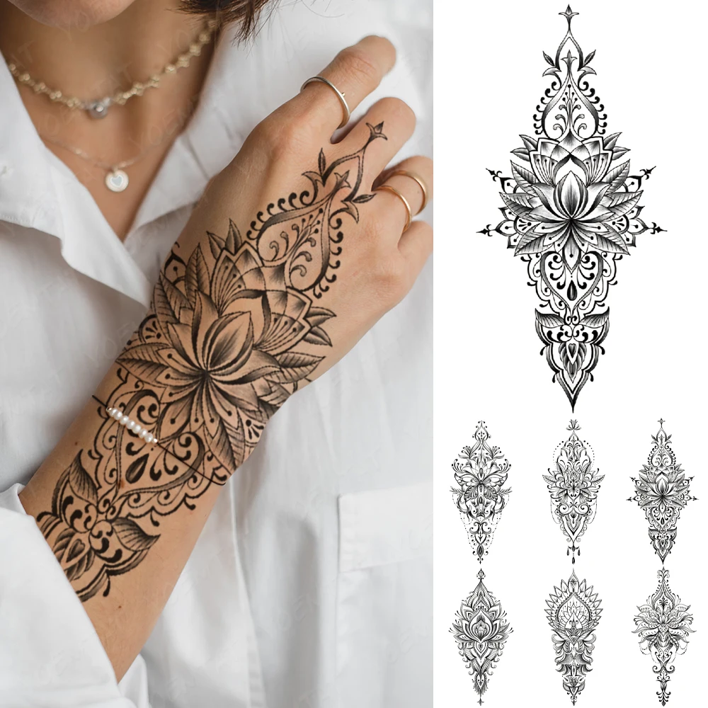 Top Trends: Henna Hand Drawn Totem Transfer Waterproof Temporary Tattoo Sticker Women Men Mandala Mehndi Lotus Lace Line Body Art Fake Tatto Shoppable Styles