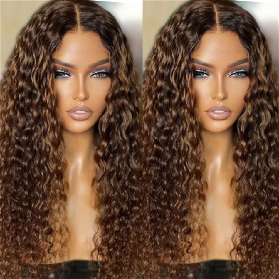 Top Trends: P430 Brown Blonde Mixed Water Wave 13x4 Lace Front Wig Human Hair Pre Plucked Transparent Frontal Wig For Women On Clearance Shoppable Styles