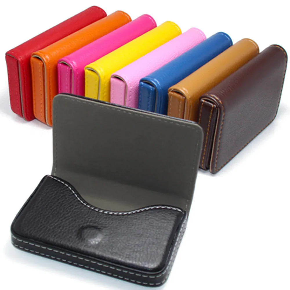 Top Trends: Men Business Card Case With Magnetic Buckle PU Leather Slim Pocket Name Card Holder Solid Color Credit Card Cover Wallet Durable Shoppable Styles