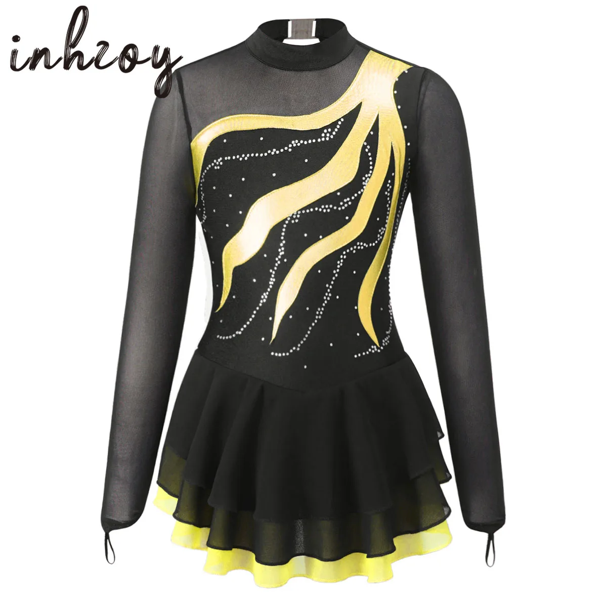 Top Trends: Rhinestone Figure Skating Dress Kids Girls Ballet Gymnastics Leotard Long Sleeve Stage Performance Competition Dance Costume Shoppable Styles