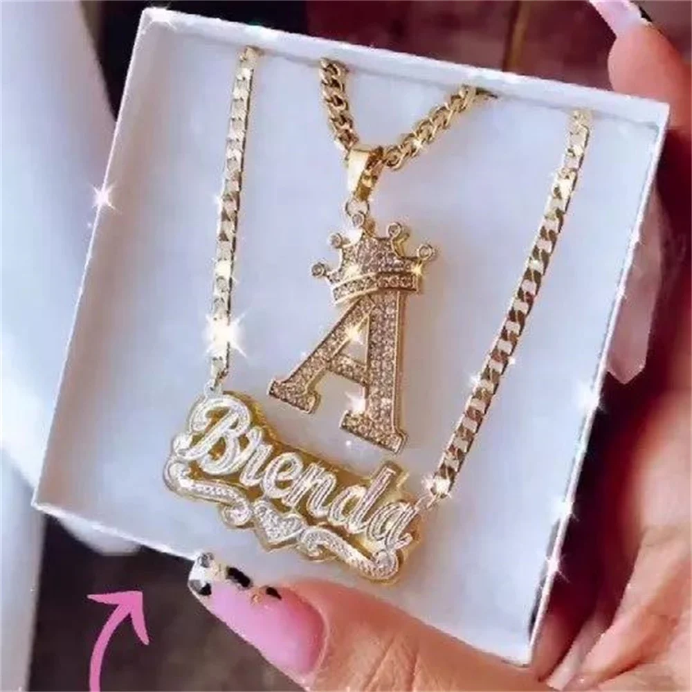 Top Trends: 3D Nameplate Two Color Necklace For Women Personalized Double Layer Necklaces With Heart Customized Name Stainless Steel Jewelry Shoppable Styles