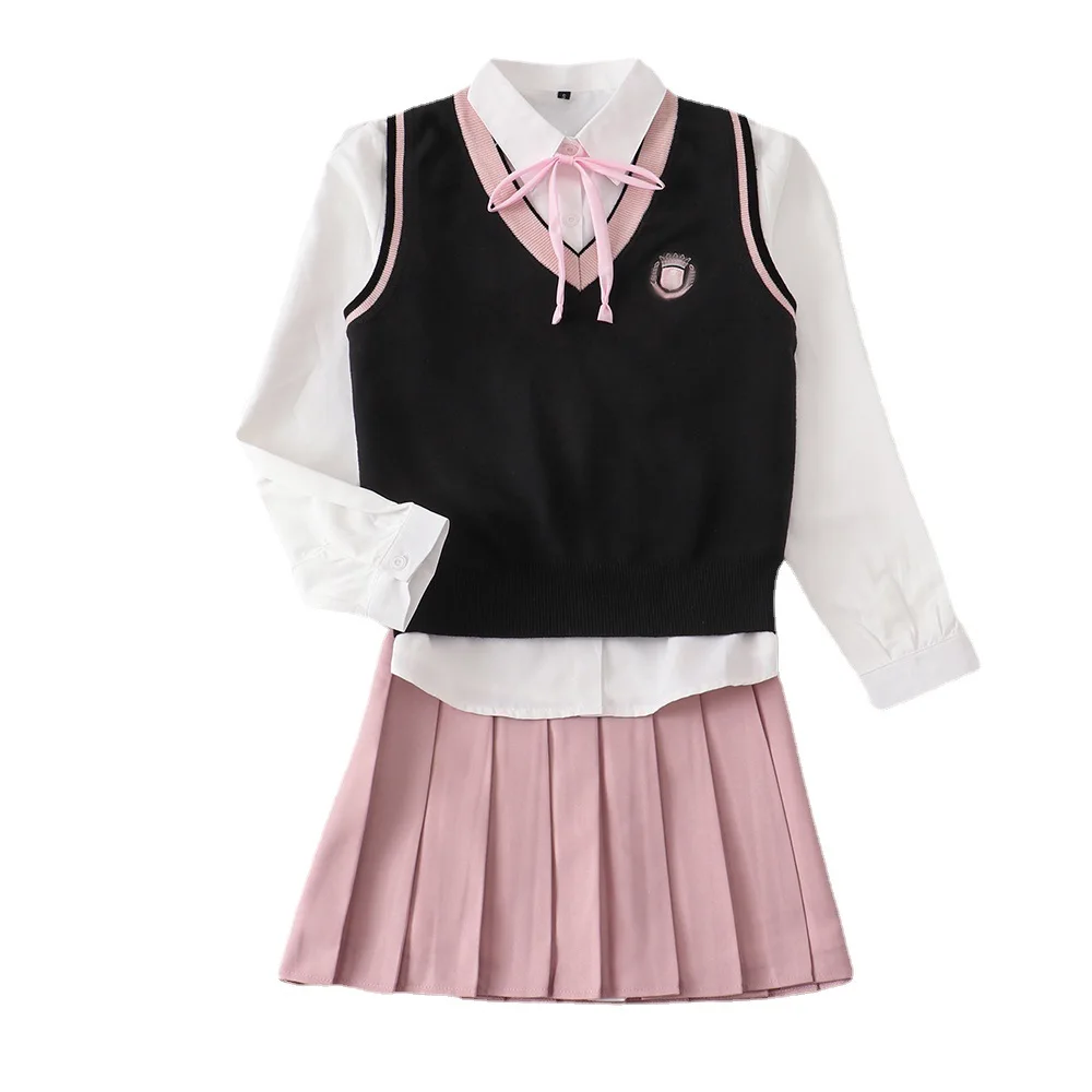 Top Trends: Adult Japanese Korean Student School Dresses JK Uniform Suits Autumn Top Shirt + Sleeveless Sweater Vest + Pink Pleated Skirt Shoppable Styles