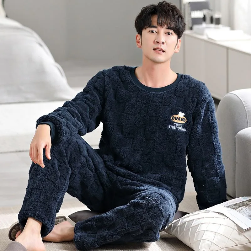 Top Trends: 2024 New Boys Coral Velvet Pajamas Men&#039;s Autumn Winter Thick Plush Sleepwear Suit Youth Flannel Warm Home Clothes Set Loungewear Shoppable Styles