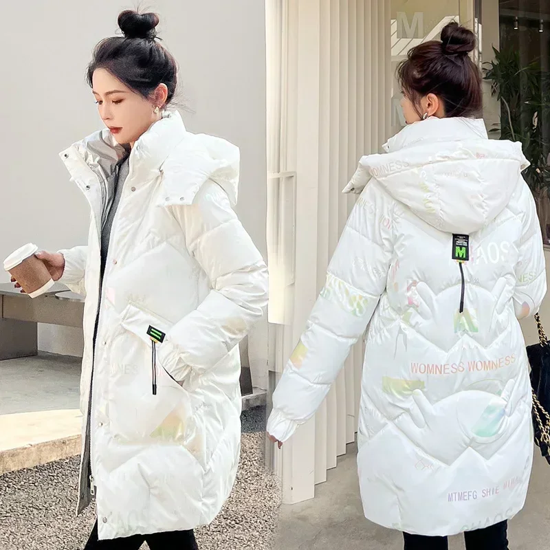 Top Trends: Female Large Size Hooded Long Parkas Down Cotton Coat Womens Bright Face Wash Free 2024 Winter New Korean Loose Padded Jacket Shoppable Styles - Image 4