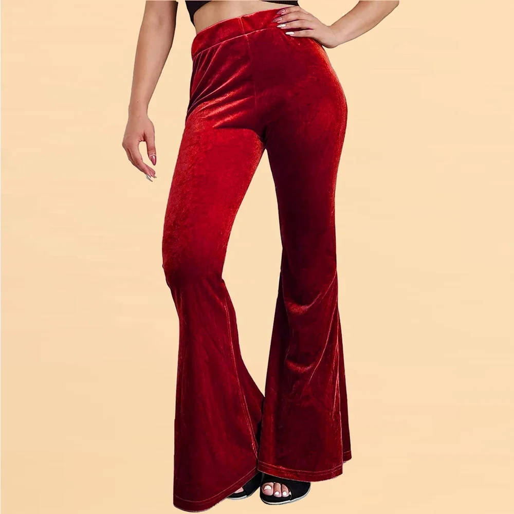 Top Trends: Women Vintage Velvet Flare Pants Korean Sexy High Waist Long Trousers Lady Slim Velour Red Black Bell Bottom Pants Streetwear Shoppable Styles