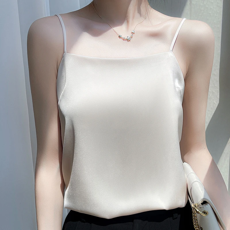 Top Trends: Suspended Tank Top Women's Suit Bottom Imitation Silk 23 New Versatile Bottom Shirt Satin Thin Sleeveless Fashion Korean Edition Shoppable Styles