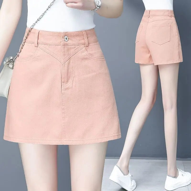 Top Trends: Korean Style Women Solid Denim Shorts Skirt Summer New Street Fashion Loose High Waiste Pockets Female All-match Casual Jorts Shoppable Styles