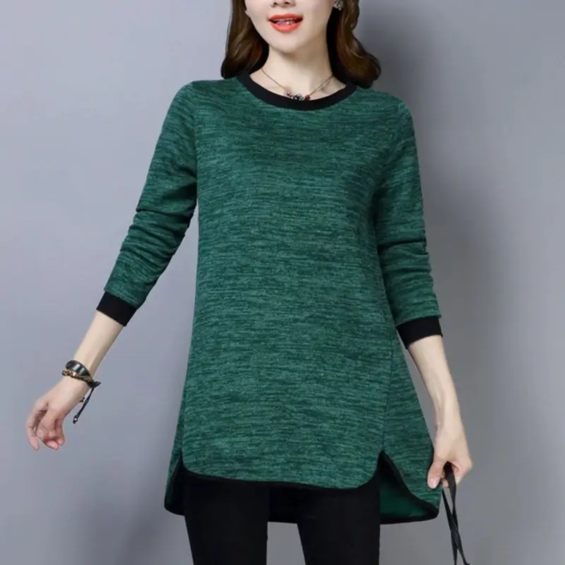 Top Trends: Autumn Winter New Plus Size Round Neck Patchwork Midi Asymmetricali Bottom Women's Fashion Versatile Long Sleeve Pullover Tops Shoppable Styles - Image 2