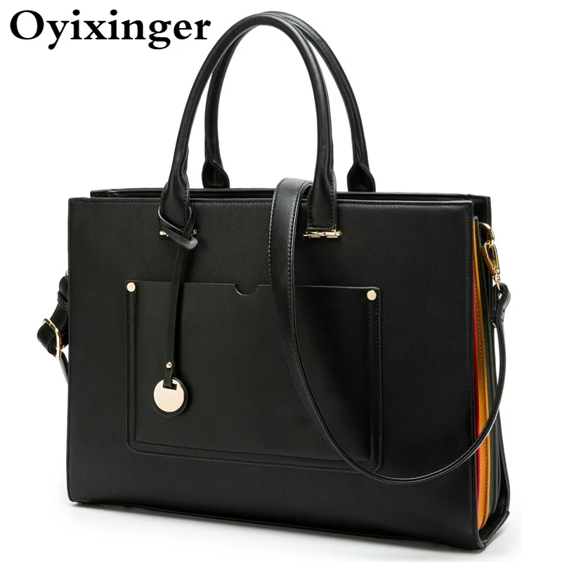 Top Trends: OYIXINGER Women Briefcase Bag 2024 New Fashion Shoulder Bag Ladies Leather Laptop Bag For 13&quot; Macbook Large Capacity Bag Female Shoppable Styles