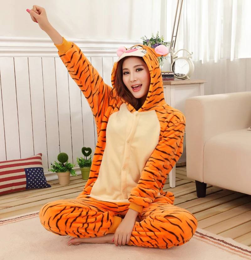 Top Trends: Unisex Winter One-Piece Cartoon Tiger Pajamas With Two Round Ears Polyester Thin Warm Slim Cute Comfortable Sleepwear Cosplay Shoppable Styles