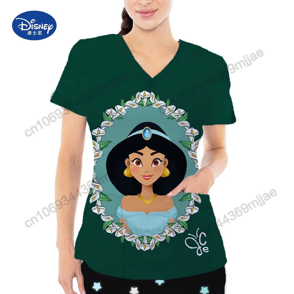 Top Trends: Disney Pocket V-Neck Korean Fashion Woman Blouse 2023 Women's Short Sleeve T-shirt Graphic T Shirts Womens Tops And Blouses Yk2 Shoppable Styles