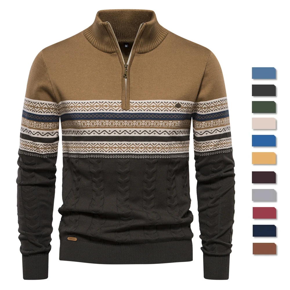 Top Trends: 2023 New Autumn High Quality Zipper Pullers Men Warm Winter Cotton Sweaters For Men Ethnic Patterns Casual Mens Sweater Shoppable Styles