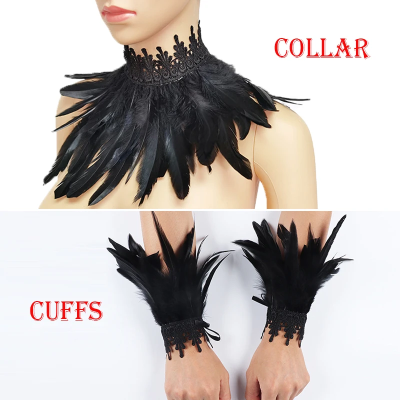 Top Trends: Victorian Lace Feather Fake Collar And Wrist Cuffs Set Gothic Feather Choker Neck Wrap Collar Feather Gloves Cosplay Party Props Shoppable Styles