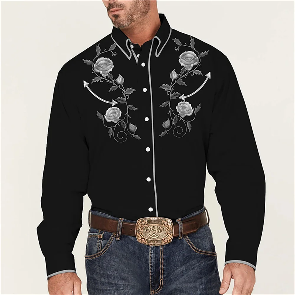 Top Trends: New Men&#039;s Western Style Printed Shirt, Flower Pattern, Outdoor Street Short Sleeved Printing, Fashionable Street Clothing, 2023 Shoppable Styles