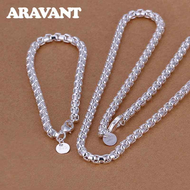 Top Trends: 925 Silver Jewelry Sets Fashion Round Box Chain Bracelet Necklace Women Wedding Party Bridal Jewelry Set Shoppable Styles