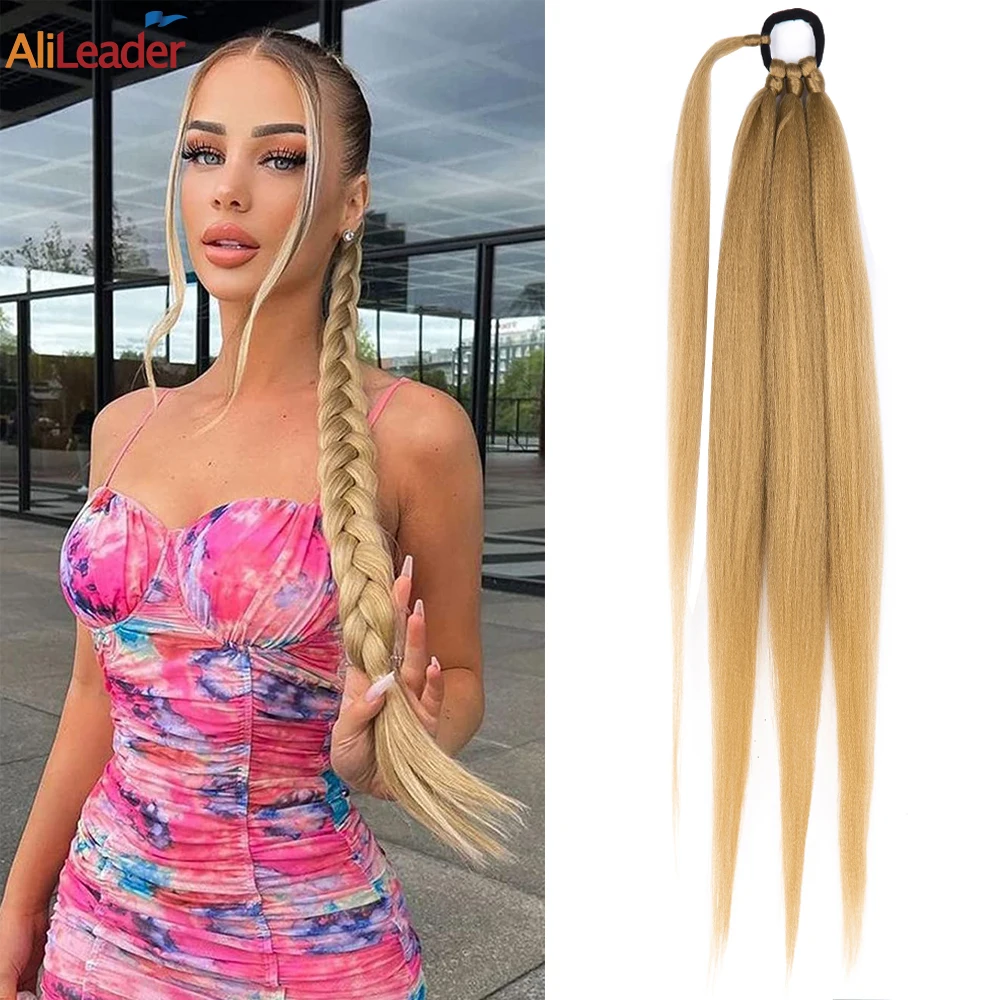 Top Trends: 26" Yaki Straight Diy Braid Ponytail With Hair Tie Wrap Around Braid Hair Extension Ponytail Soft Synthetic Hairpiece For Women Shoppable Styles