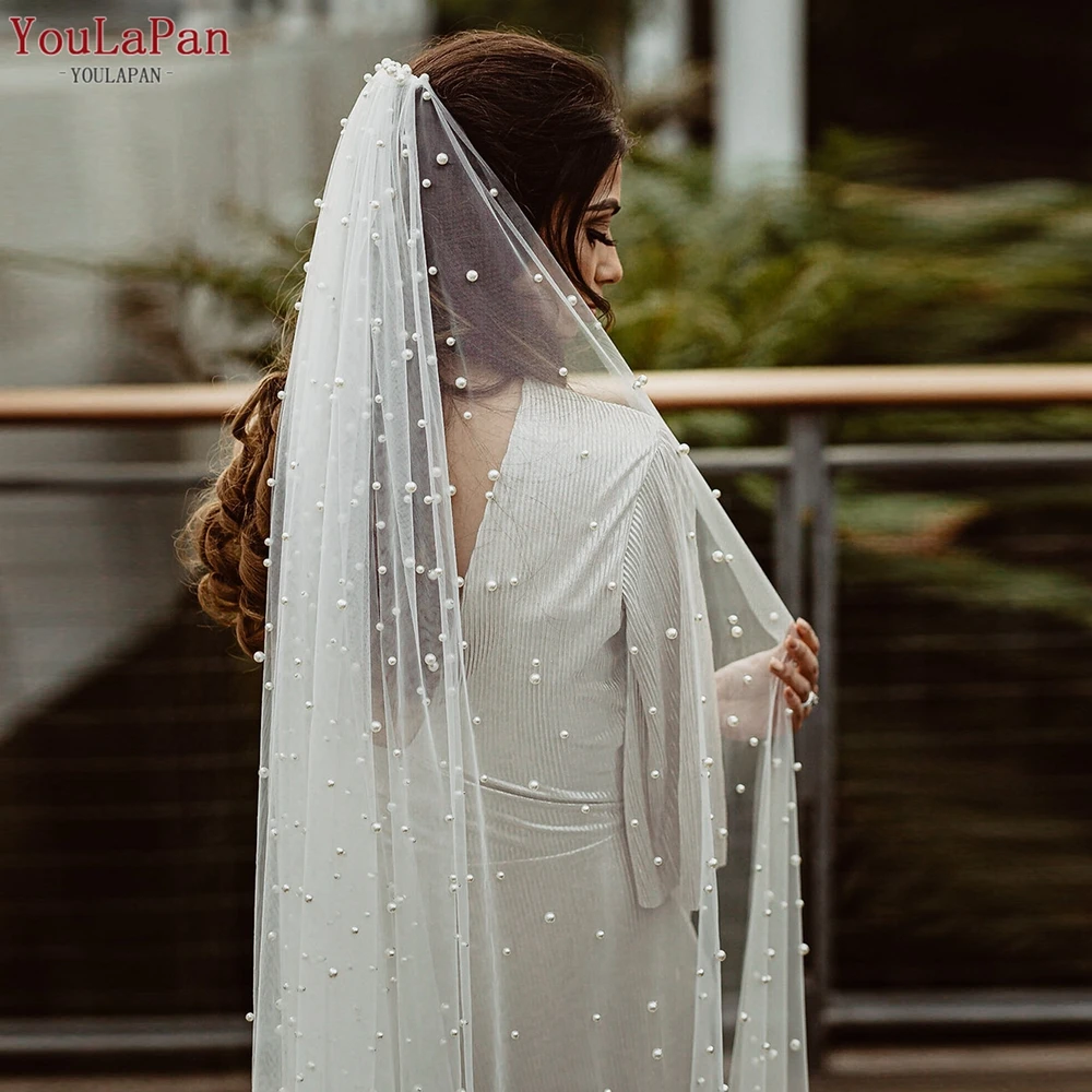 Top Trends: YouLaPan V09 3M Long White Ivory Wedding Veil With Pearls Veil One Layer Cathedral Beads Bridal Veils Wedding Accessories Shoppable Styles