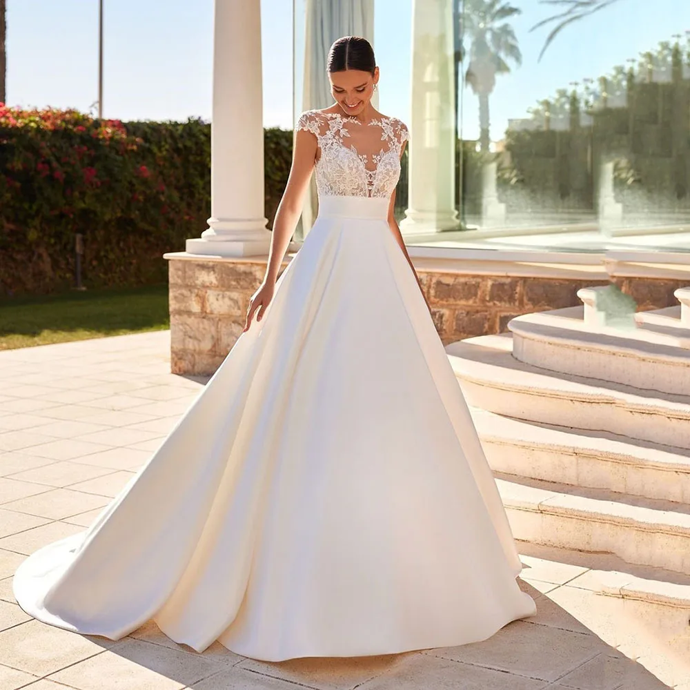 Top Trends: Msikoods Boho Satin Wedding Dresses 2024 Cop Sleeve Lace Appliques Bride Dresses A Line Wedding Gowns Vestido De Novia Shoppable Styles