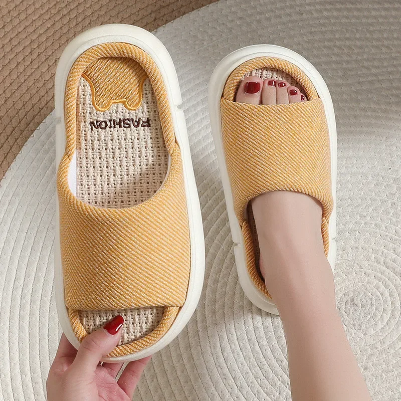 Top Trends: Couples Home Linen Slippers Women Indoor Soft Comfortable Bedroom Slides Men Leisure Non Slip House Shoes Platform Cotton Flats Shoppable Styles