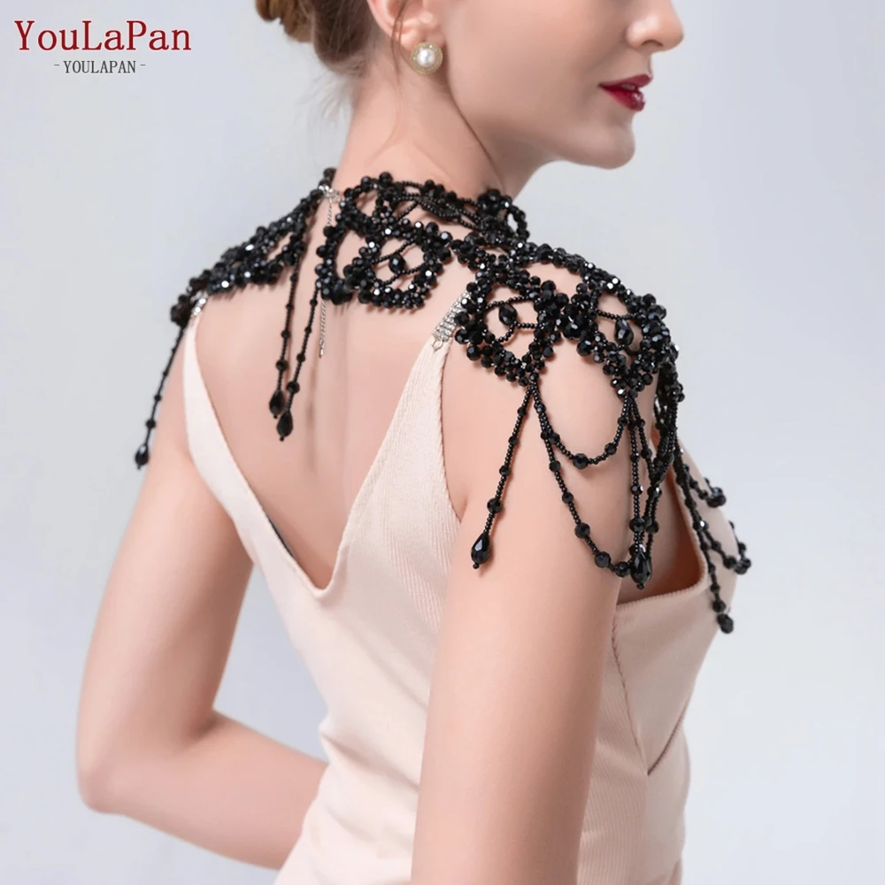 Top Trends: YouLaPan VG09 Black Crystal Bridal Bolero Sexy Woman Shoulder Chain For Wedding Dress Accessories Evening Gown Beaded Shawl Shoppable Styles