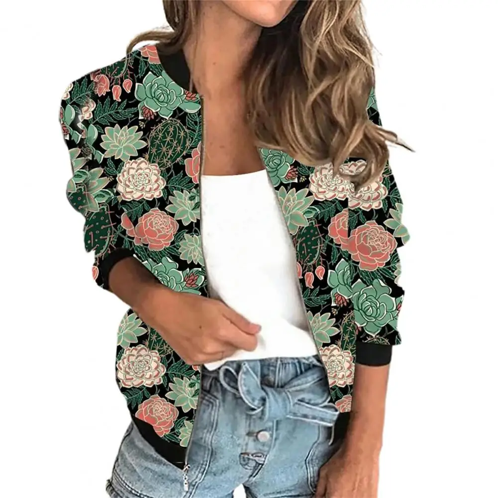 Top Trends: Women Floral Jackets Autumn Long Sleeve Zipper Print Jacket Casual Pocket Slim Female Fashion Outwears Casaco Feminino Shoppable Styles