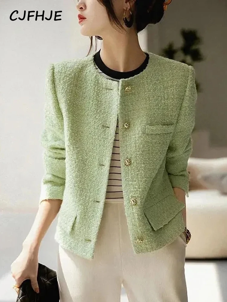 Top Trends: CJFHJE Casual Elegant Autumn Winter New Korean Short Woven Tweed Suit Coat Female Solid Color Button Up Office Lady Wool Blazers Shoppable Styles